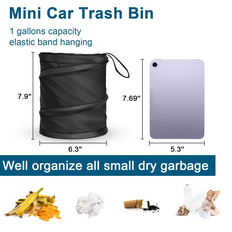 Kincown Car Trash Can  2 Packs Mini Collapsible Pop-up Car Garbage Can  Waterproof Hanging Car Trash Bag with Velcro  Car Trash Bin  Black - Image 5